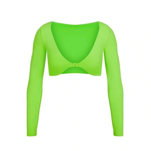 SKIMS 3 piece swim set Skirt Racerback top long sleeve top Neon Green Size 4X - Picture 2 of 16